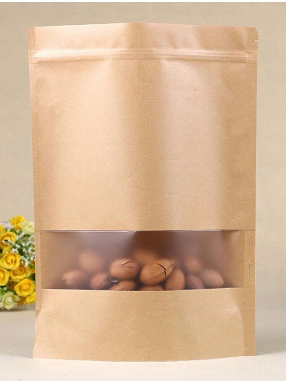 Kraft Stand-Up Pouch with Clear Window - Natural Brown